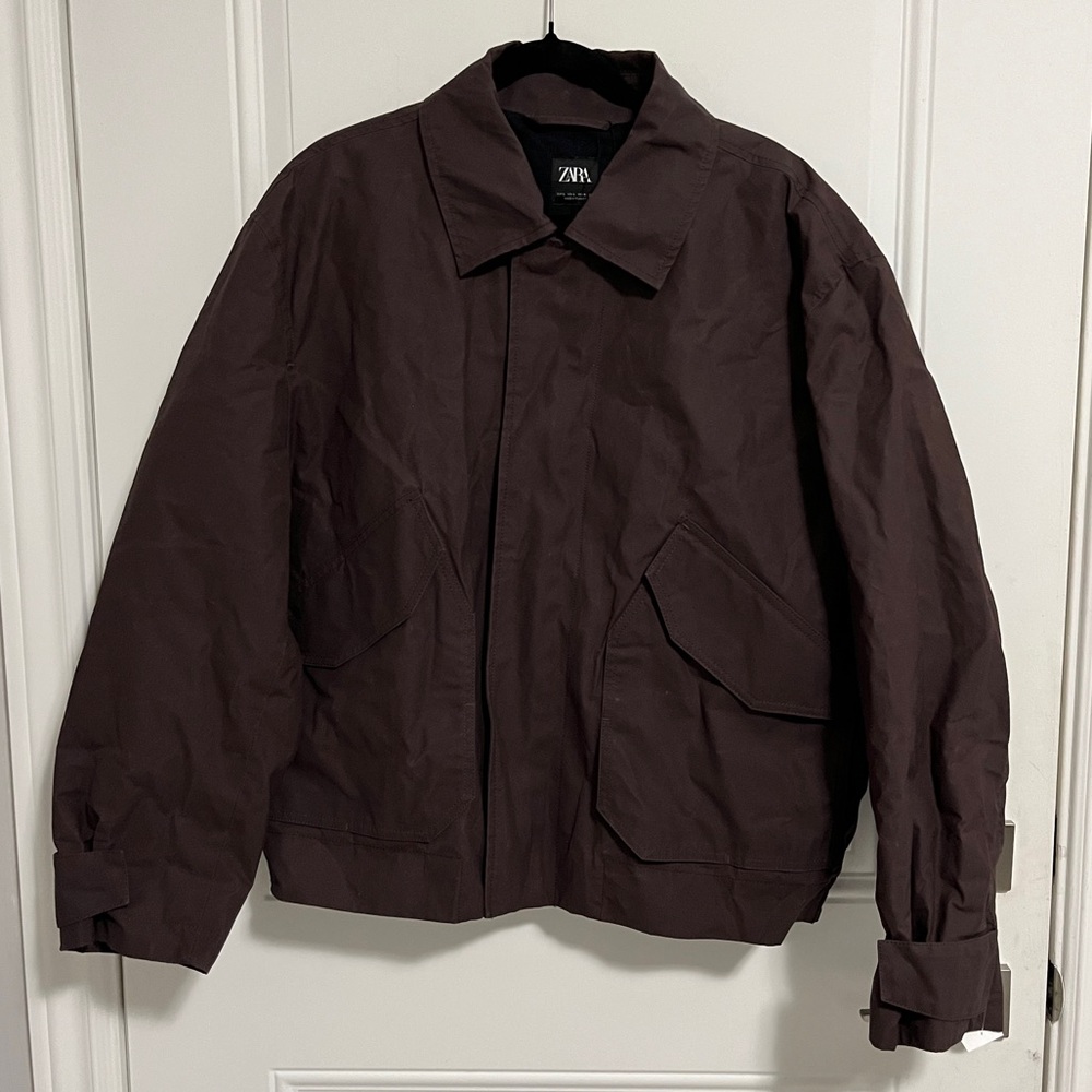 Zara Men’s Waxed Finish Padded Bomber Jacket - Size L